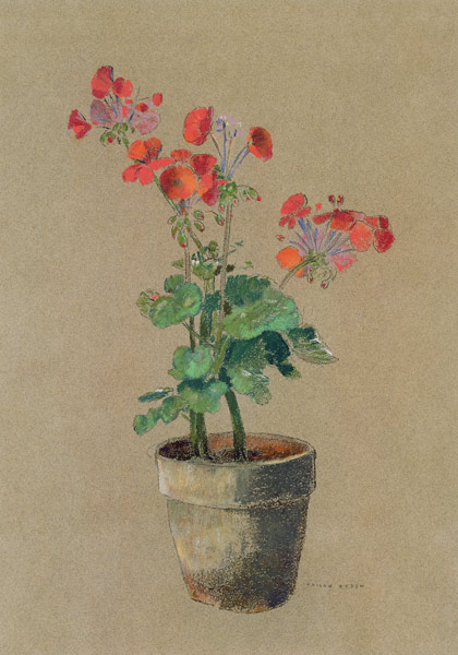 Geraniums in a pot (pastel) à Odilon Redon