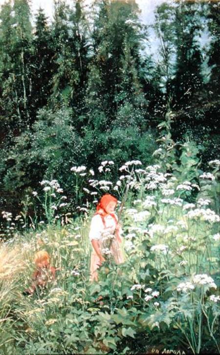 Girl among the wild flowers à Olga Antonova Lagoda-Shishkina