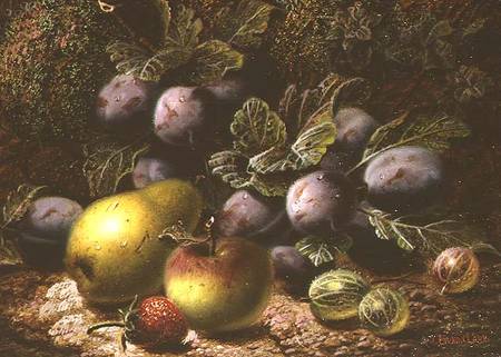 Still Life with Plums, Gooseberries, Apple, Pear and Strawberry à Oliver Clare