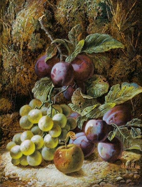 Still Life with Plums and Grapes à Oliver Clare