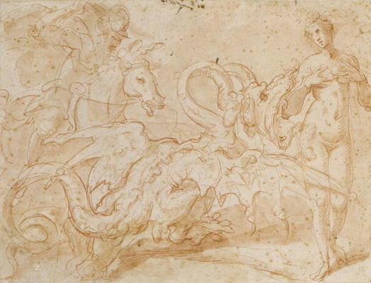 Perseus Rescues Andromeda (red chalk on paper) à or Zuccaro, Federico Zuccari