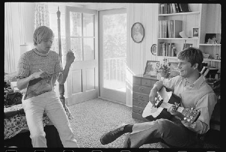 Brothers Beau Bridges and Jeff Bridges writing a song