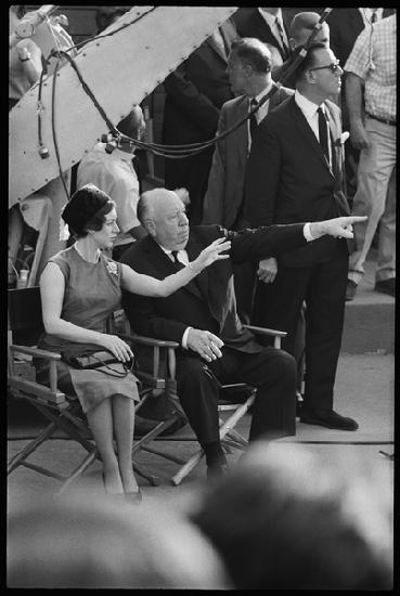 Princess Margaret and Alfred Hitchcock on the set of Torn Curtain