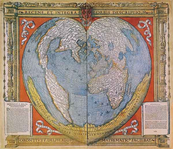 Heart Shaped World Map à Oronce Fine