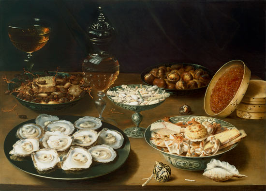 Still life with oysters, sweetmeats and roasted chestnuts à Osias Beert I.