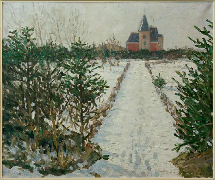 Snow-Covered Landscape with Castle / Church à Oskar Moll