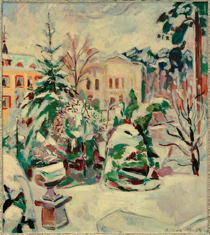 Park with Snow and Houses à Oskar Moll