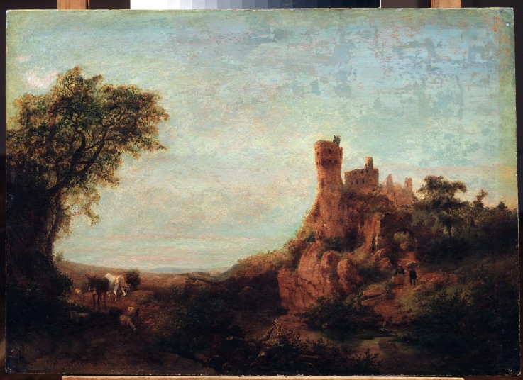 Landscape with a castle à Oswald Achenbach