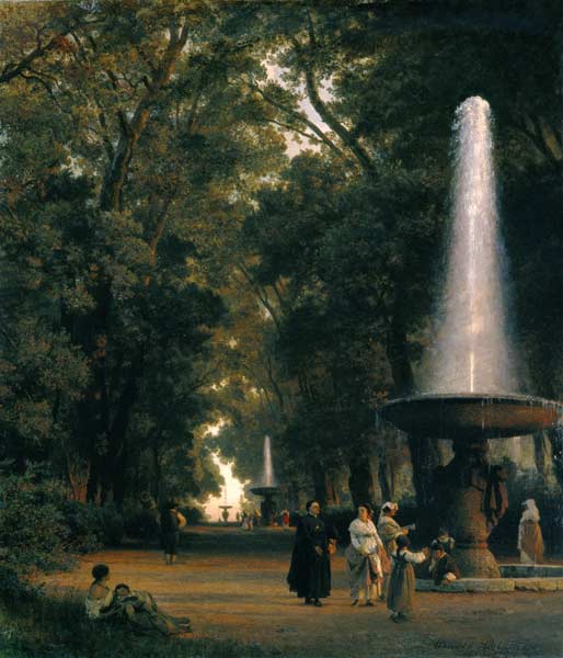 Parklandschaft mit Springbrunnen. à Oswald Achenbach