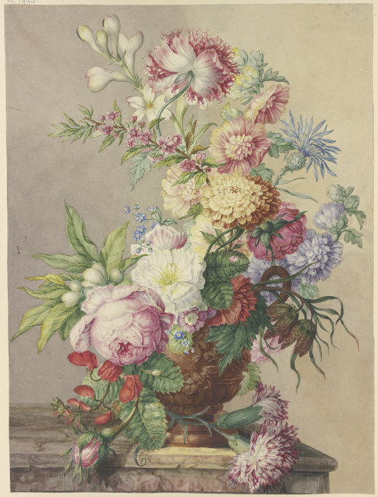 Blumenstrauß in einer Vase auf einem Marmortisch à Oswald Wijnen