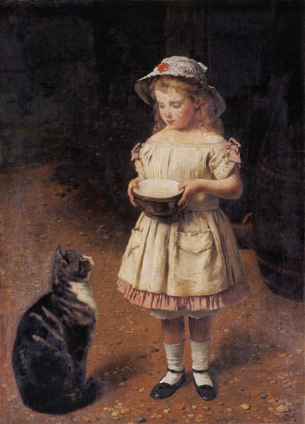 Fille blonde avec le chat à Otto Franz Scholderer