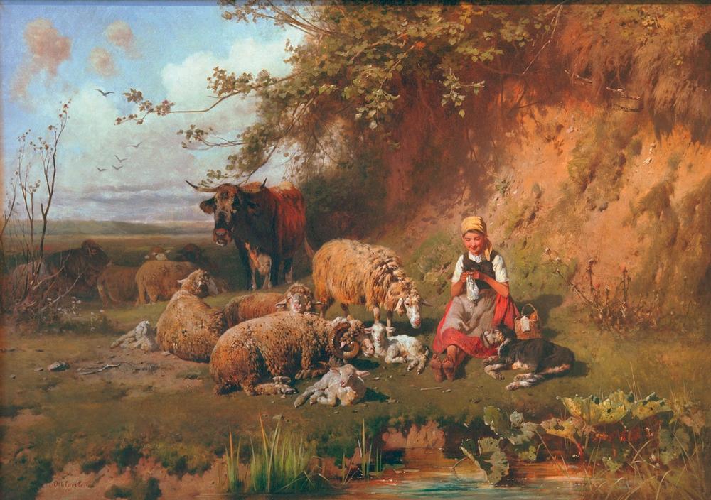 Girl with sheep à Otto Gebler