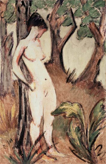 Nude Standing Against a Tree à Otto Mueller