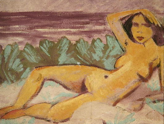 Reclining Nude, c.1914 (oil on canvas) (see 178118 for recto) à Otto Mueller