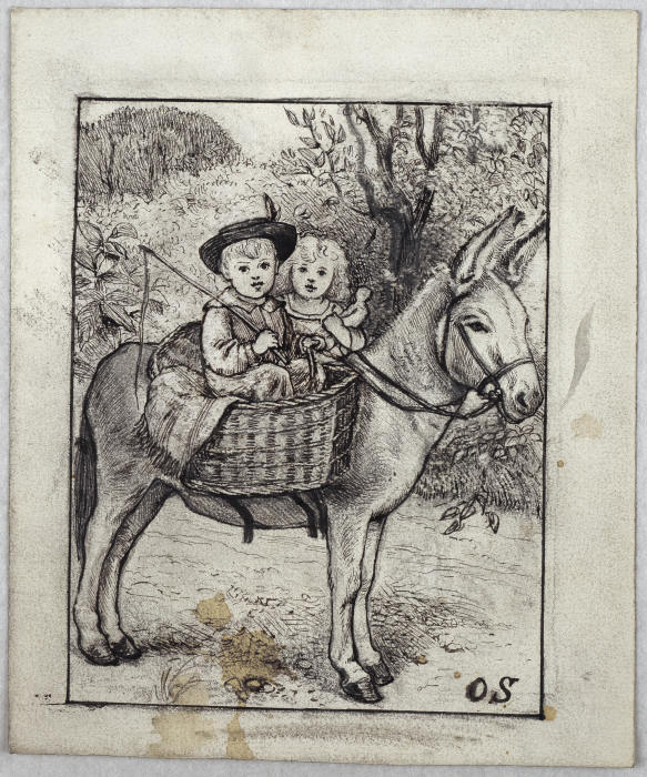 Ein Junge und ein Mädchen auf einem Esel à Otto Scholderer