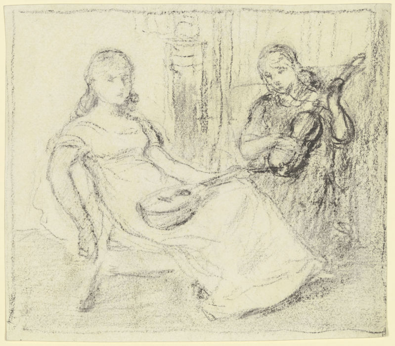 Zwei Mädchen mit Streich- und Zupfinstrumenten à Otto Scholderer