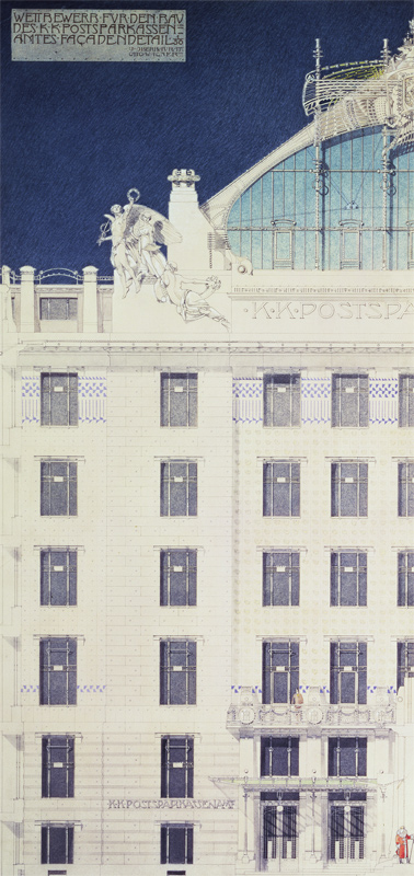Post Office Savings Bank, Vienna, design showing detail of the facade à Otto Wagner