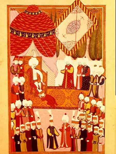 The Coronation of Sultan Selim I (1466-1520) from the 'Hunername' by Lokman à École ottomane