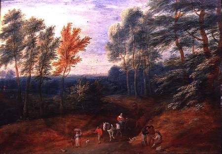 A Wooded Landscape with Travellers in a Haycart à P. Boudewyns