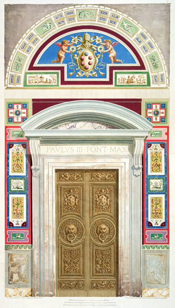 Doorway to the Raphael Loggia at the Vatican, from 'Delle Loggie di Rafaele nel Vaticano', engraved à P. Savorelli