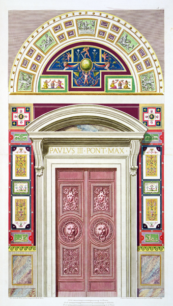 Doorway to the Raphael Loggia at the Vatican, from 'Delle Loggie di Rafaele nel Vaticano', engraved à P. Savorelli