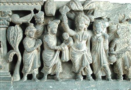 Relief depicting the birth of the Future Buddha, Greco-Buddhist style à École pakistanaise