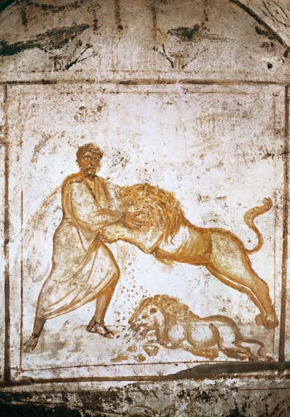 Samson wrestling with the lions à Paléochrétien