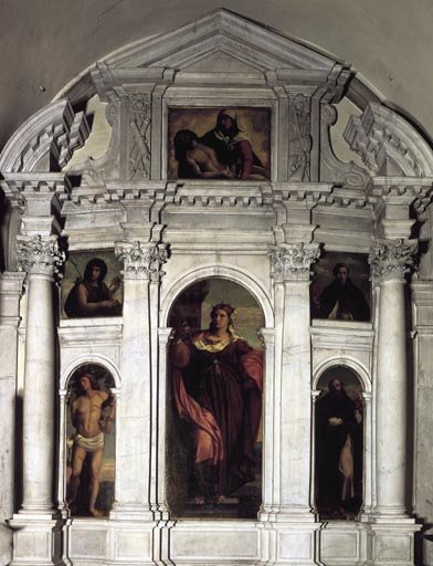 Heilige Barbara zwischen den Heiligen Sebastian und Antonius à Palma le VIeux (alias Jacopo Negretti)