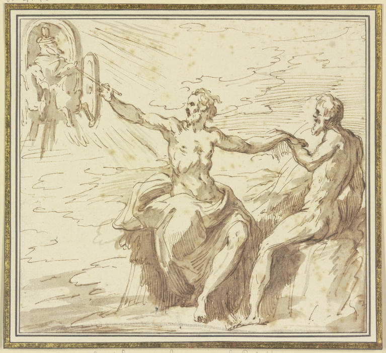 Prometheus holt das Feuer vom Sonnenwagen und belebt den Menschen à Paolo Farinati