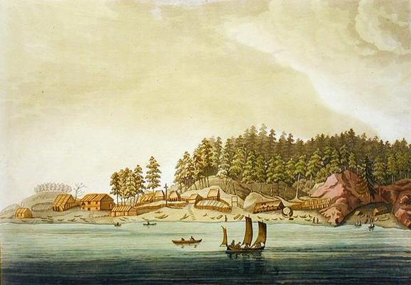 Early settlement of Vancouver (colour engraving) à Paolo Fumagalli