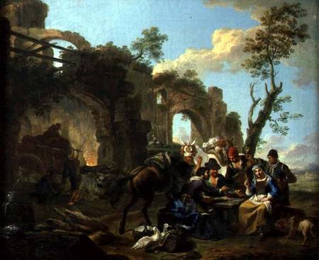Horsemen Resting among Classical Ruins with a Fortune Teller à Paolo Monaldi