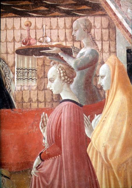 Birth of the Virgin, detail of a servant and two attendants à Paolo Uccello