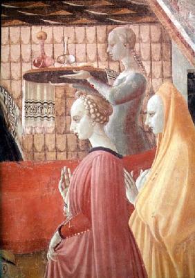 Birth of the Virgin, detail of a servant and two attendants