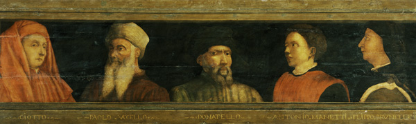 Portraits of Giotto (c.1266-1337) Uccello, Donatello (c.1386-1466) Manetti (c.1405-60) and Brunelle à Paolo Uccello