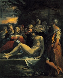 La mise en tombe Jésus. à Parmigianino (dit le Parmesan)