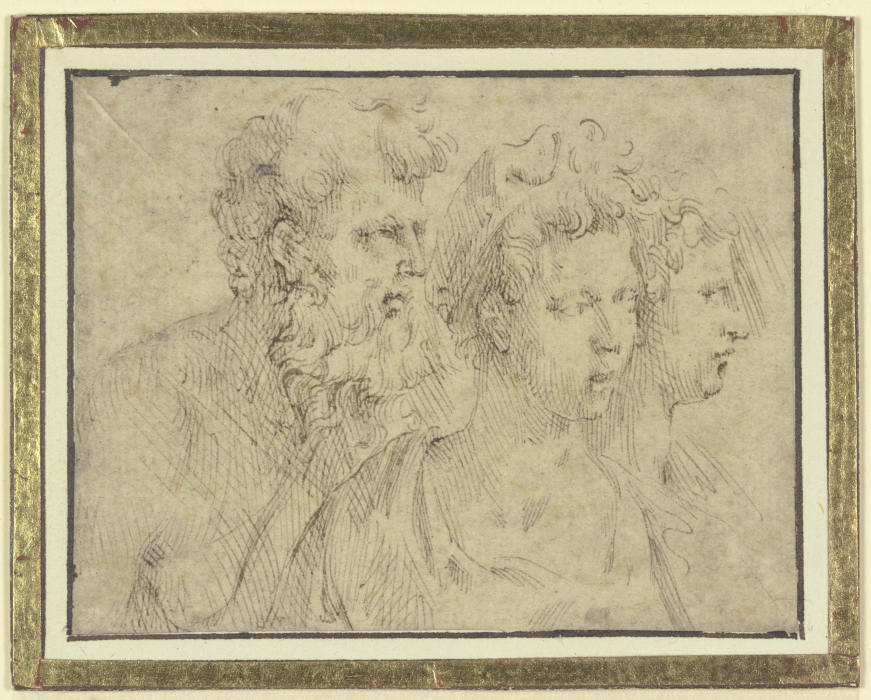 Köpfe eines bärtigen Mannes und zweier Frauen à Parmigianino (dit le Parmesan)