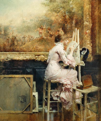 Young Watercolourist in the Louvre à Pascal A.J. Dagnan-Bouveret