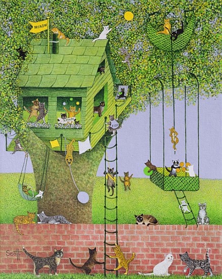 Cat Tree House, (acrylic on canvas)  à Pat  Scott