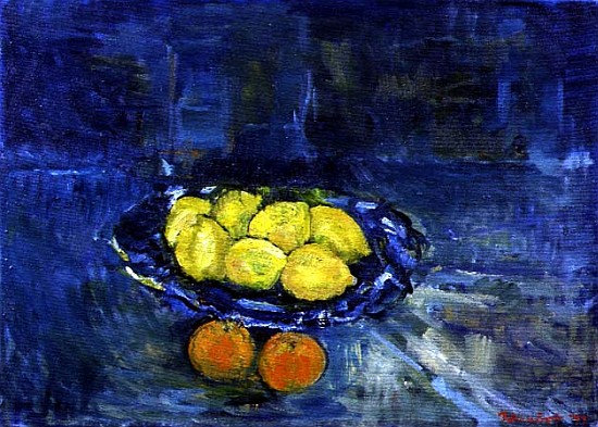 Lemons in a Blue Bowl, 1997 (oil on canvas)  à Patricia  Espir
