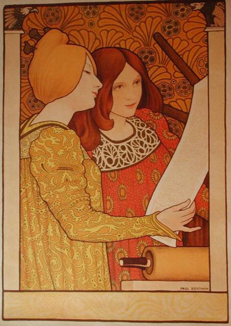 Two girls with a printing press à Paul Berthon