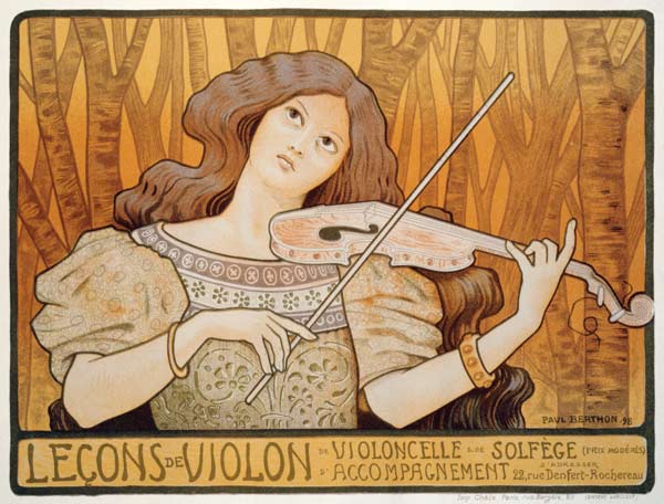 Reproduction of a poster advertising 'Violin Lessons', Rue Denfert-Rochereau, Paris, 1898 (colour li à Paul Berthon