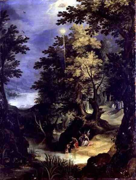 Landscape Depicting the Baptism of Christ and the Baptism Sermon à Paul Brill ou Bril