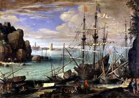 Scene of a Sea Port à Paul Brill ou Bril