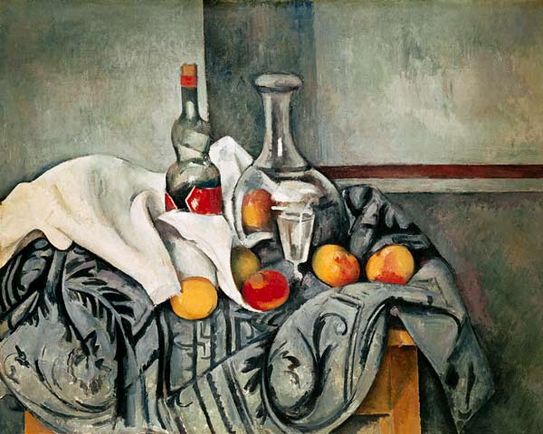 Nature morte avec pêches et bouteilles à Paul Cézanne