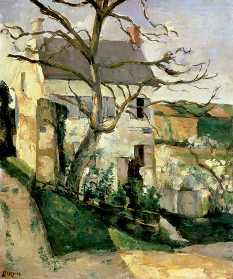 Maison derrière arbre dépuillé à Paul Cézanne