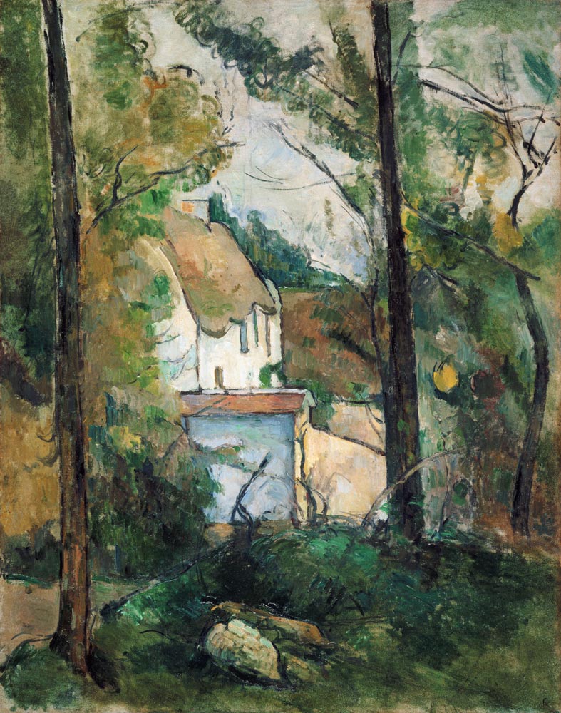 vue au travers des arbres sur une maison (Auvers) à Paul Cézanne