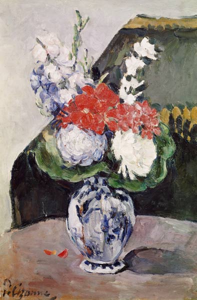 Flowers in Small Delft Vase. à Paul Cézanne