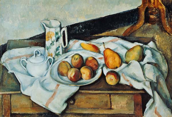 Nature morte avec fruits, carafe, sucrier et bouteille à Paul Cézanne