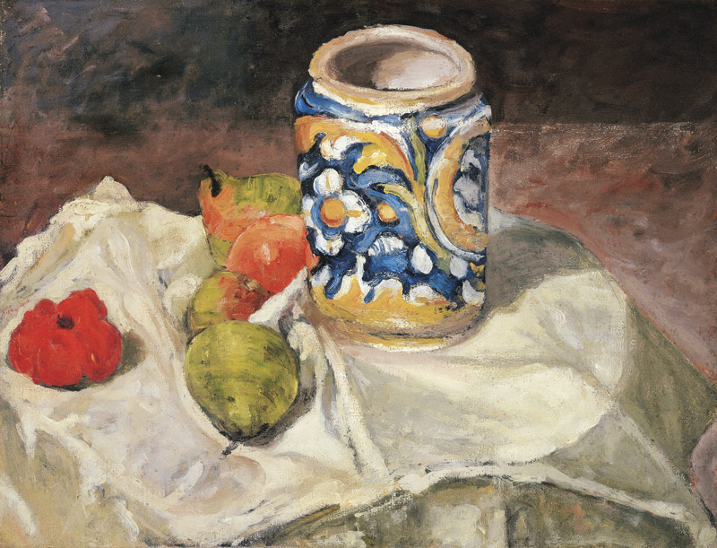 Still life with Italian earthenware jar à Paul Cézanne