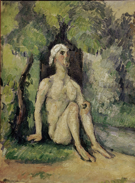 Bather sitting at waters edge à Paul Cézanne